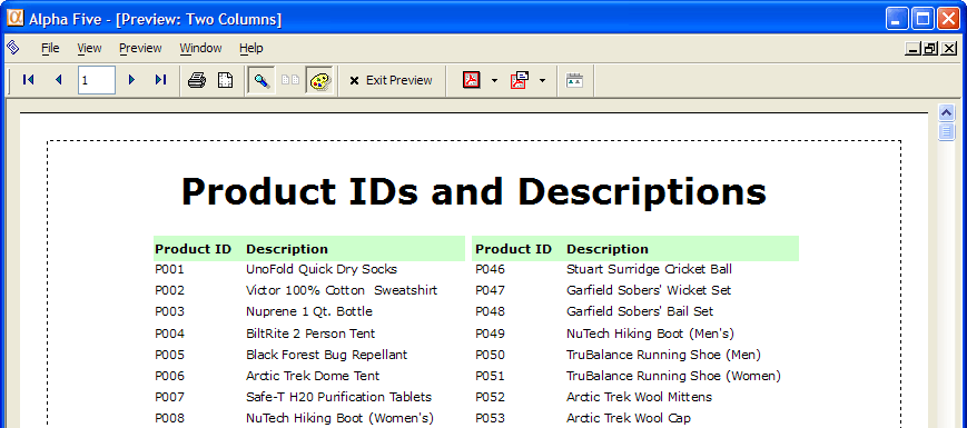 Ug Two Column Report